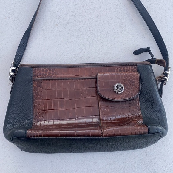 Brighton Vintage Croc Embossed Brown Leather Shoulder Bag - Picture 4 of 14